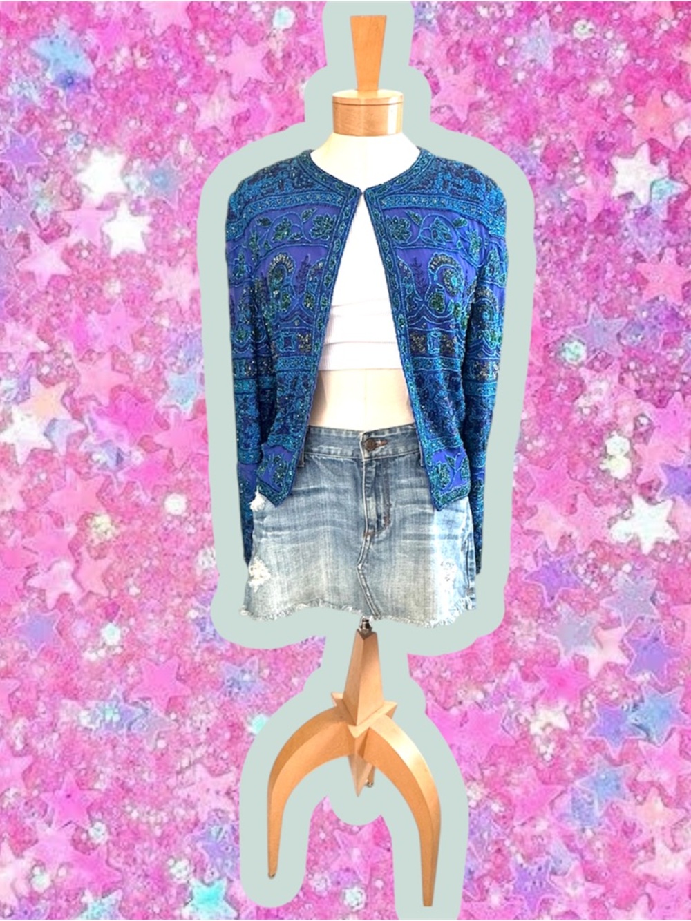 Adrianna Papell vintage 1990s beaded jacket blazer cardigan M 90s 80s embroidery